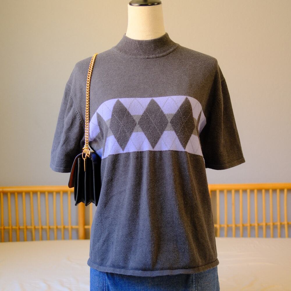 Dressbarn Argyle Knit Mock Neck Top Cozy Minimalist